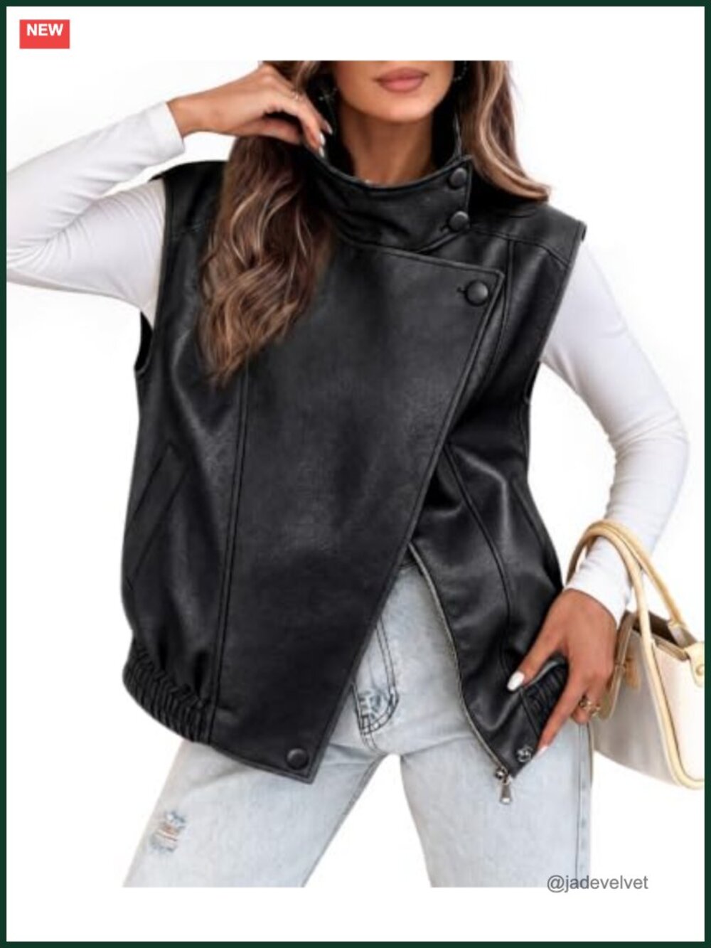 Oversized Faux Leather Vest Stand Collar Sleeveless Jacket